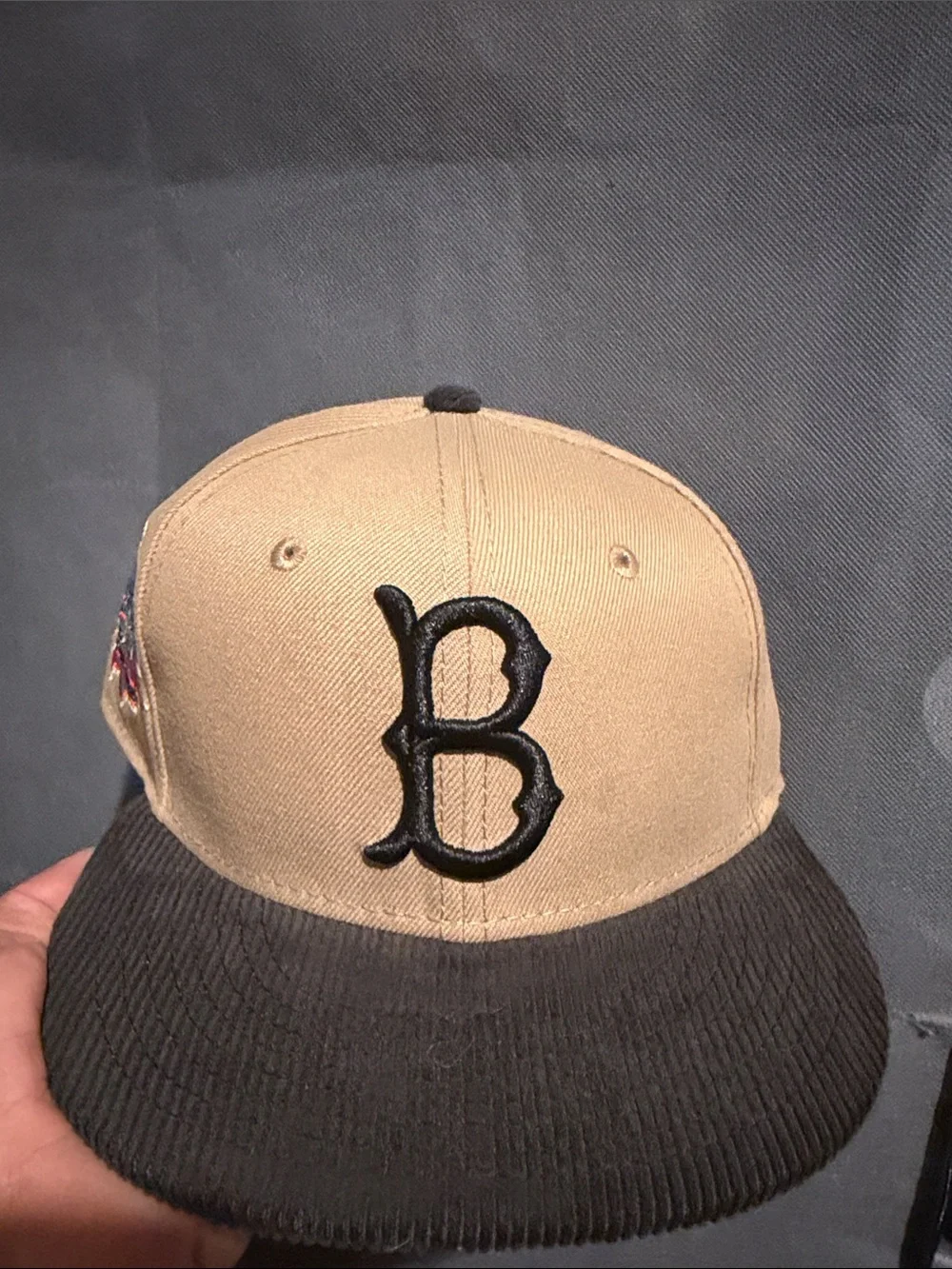 Men's Two-Tone Tan and Black Baseball Cap with Embroidered Jackie Robinson patch